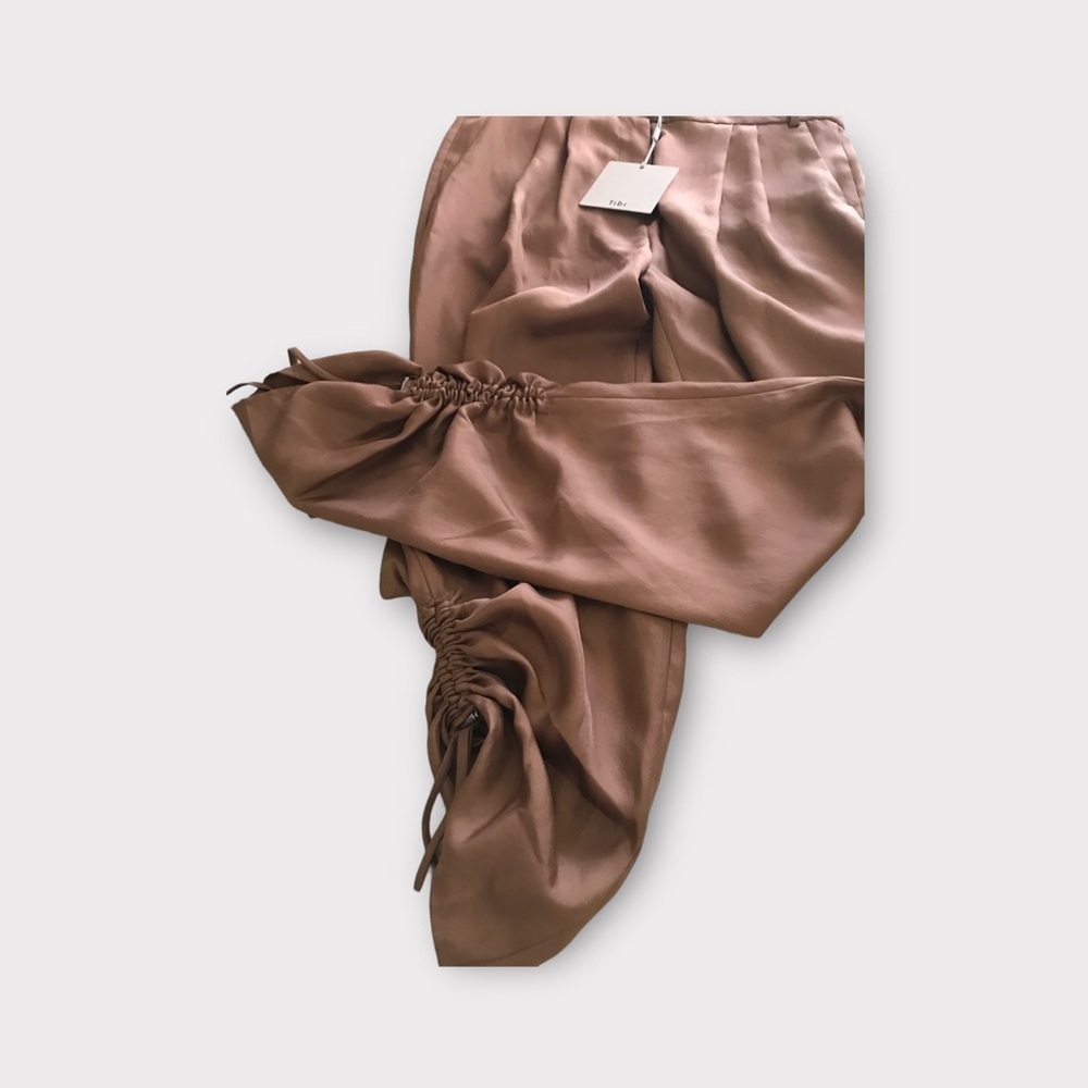 TIBI Mendini Twill Shirred Ruched Pants, Size 6, Sabro, Shiny, Drawstrin… - Picture 11 of 13